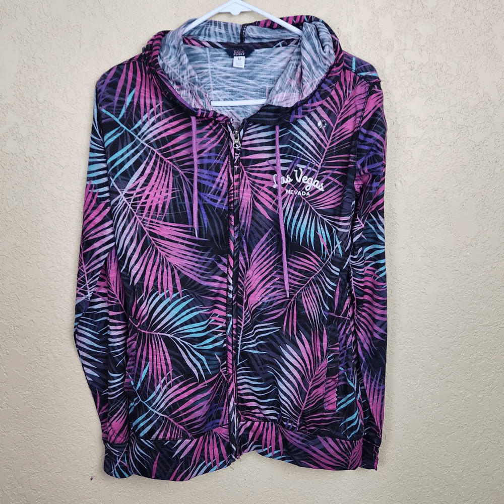 MV Sport Purple Blue Palm Print Las Vegas Hoodie Medium (7169)
